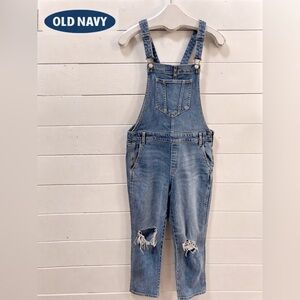 OLD NAVY - Distressed Denim Overalls with Side Zip - Size 8 Petite